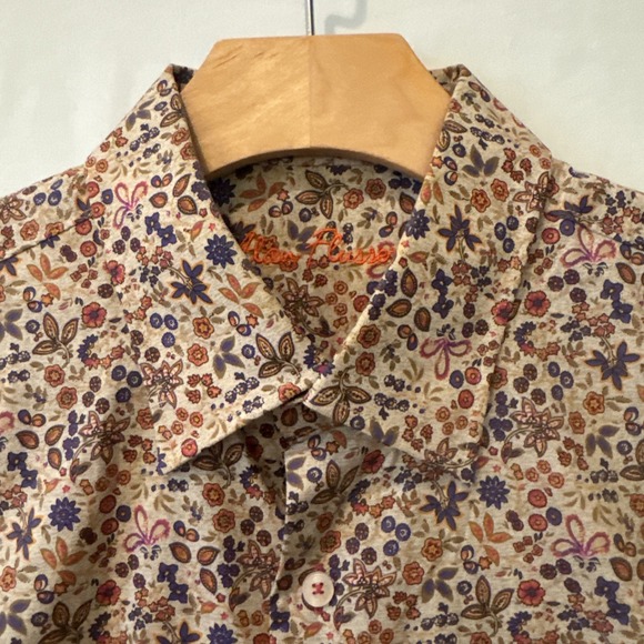 Alan Flusser Other - Alan Flusser Button Up Shirt LG  Men's Tan Floral Short Sleeve Casual